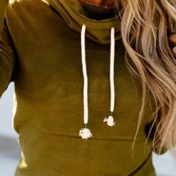 Iris & Rainbow Boutique #C921 Olive Ampersand Performance Fleece Cowlneck New Arrivals