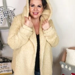 Iris & Rainbow Boutique New Arrivals #L265 Winter Strolls Sherpa Hoodie Jacket (Oatmeal)