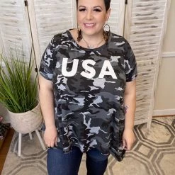 Iris & Rainbow Boutique #J928 Hi Lo USA Top (Charcoal)