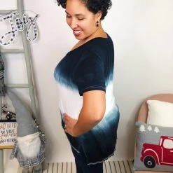 Iris & Rainbow Boutique New Arrivals #L288 The Perfect Tie Dye POL Top (Ivory/Jet Black)