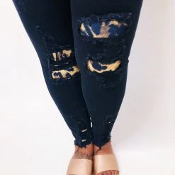 Iris & Rainbow Boutique #K514 Pretty And Wild On Leopard Patch Black Judy Blue Skinny Jeans
