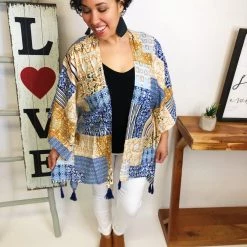 Iris & Rainbow Boutique New Arrivals #M166 One Right Now Kimono (Blue Mix)