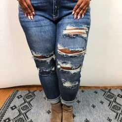 Iris & Rainbow Boutique New Arrivals #E06 Downtown Distressed Boyfriend Judy Blue Jeans