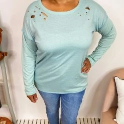 Iris & Rainbow Boutique #K918 Phoenix Views Long Sleeve Top (Sage) New Arrivals