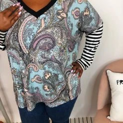 Iris & Rainbow Boutique #K916 Show Your Paisley Stripes Dolman Top