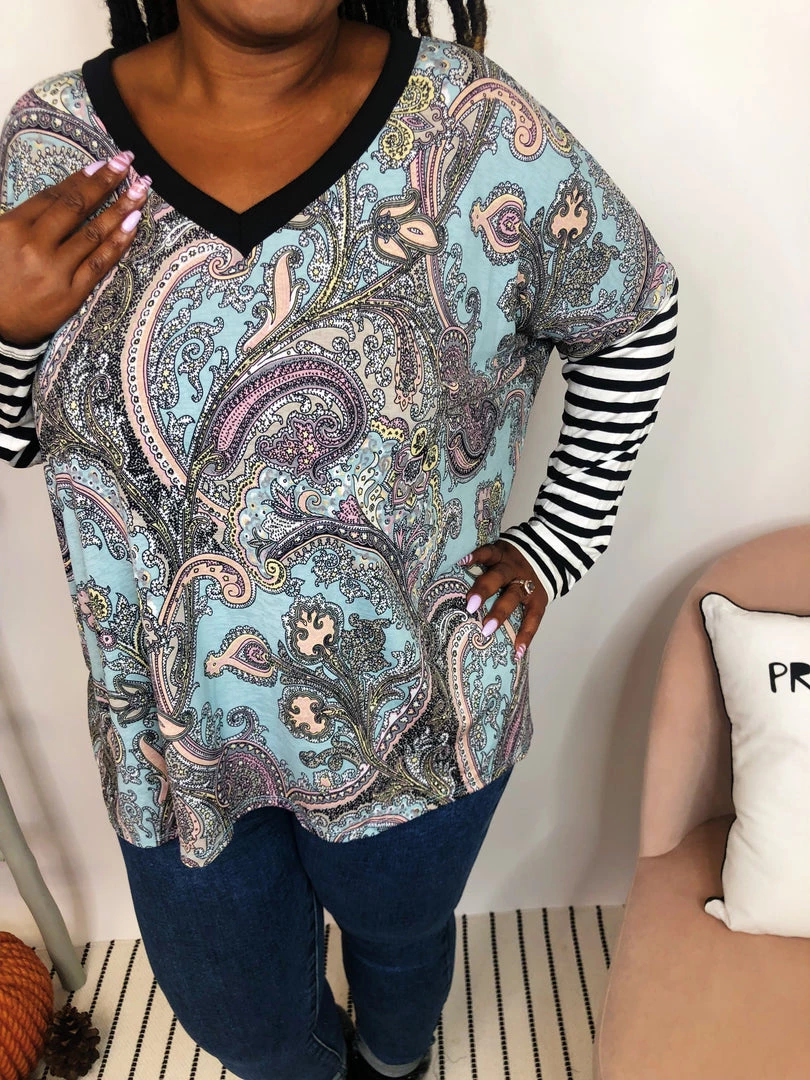 Iris & Rainbow Boutique #K916 Show Your Paisley Stripes Dolman Top 4 Iris & Rainbow Boutique #K916 Show Your Paisley Stripes Dolman Top