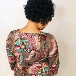 Iris & Rainbow Boutique New Arrivals #K554 A Walk In A Paisley Dream Top (Olive/Pink)