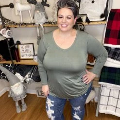 Iris & Rainbow Boutique #951 Kaylee's Long Sleeve Top (Olive) New Arrivals