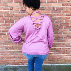 Iris & Rainbow Boutique #L335 Fall On Me POL Pullover (Plum)