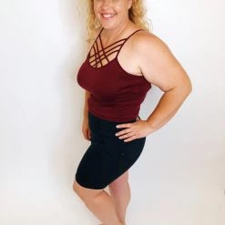 Iris & Rainbow Boutique New Arrivals #K248 The Maze Criss Cross Tank (Burgundy)