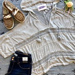 Iris & Rainbow Boutique New Arrivals #890 Sonia's Hooded Woven Top (gray)