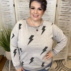 Iris & Rainbow Boutique New Arrivals #J764 Stroke Of Lightening Top (Heather Grey)