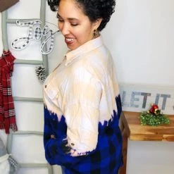 Iris & Rainbow Boutique #L425 Dipped In Plaid Top (blue) New Arrivals