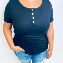 Iris & Rainbow Boutique #K463 Lovely Button Black Top