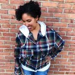 Iris & Rainbow Boutique #L329 Mahogany Plaid POL Shacket