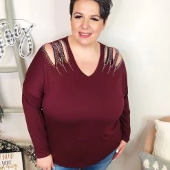 Iris & Rainbow Boutique #L243 Slashes Of Perfection Long Sleeve Top (PLUM)