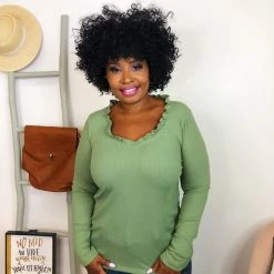 Iris & Rainbow Boutique #K817 Ribbed & Ruffled Top (SAGE)