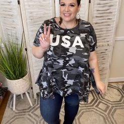 Iris & Rainbow Boutique #J928 Hi Lo USA Top (Charcoal)