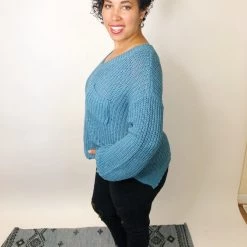 Iris & Rainbow Boutique New Arrivals #K478 Emma's Cozy Sweater (Faded Teal)