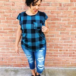 Iris & Rainbow Boutique K525 Nothing Better Than Plaid Top (Teal) New Arrivals