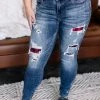 Iris & Rainbow Boutique #K953 Fetch My Buffalo Plaid Patch Judy Blue Jeans New Arrivals
