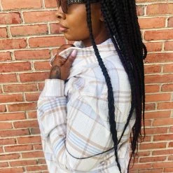 Iris & Rainbow Boutique #K694 Striped Flannel Top (BLUE) 18 Iris & Rainbow Boutique #K694 Striped Flannel Top (BLUE)