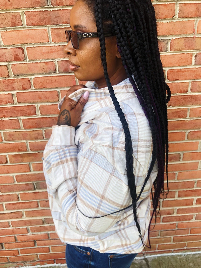 Iris & Rainbow Boutique #K694 Striped Flannel Top (BLUE) 5 Iris & Rainbow Boutique #K694 Striped Flannel Top (BLUE)