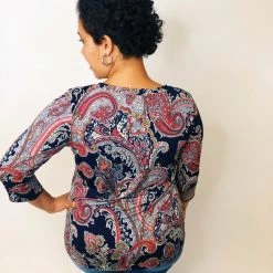 Iris & Rainbow Boutique #K556 Harmonize In Paisley Navy Top