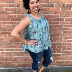 Iris & Rainbow Boutique #J223 May's Flowers Top (Sage) New Arrivals