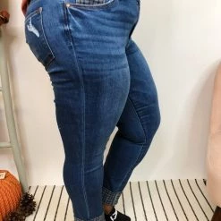 Iris & Rainbow Boutique #K900 Cuffed In Plaid Judy Blue Girlfriend Jeans