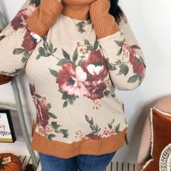 Iris & Rainbow Boutique New Arrivals #L625 *Doorbuster* Flower Blooming Cowl Neck Top