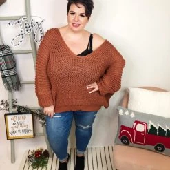 Iris & Rainbow Boutique New Arrivals #L192 Girls Day Out Ribbed POL Sweater (DUSTY CEDAR)