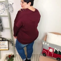 Iris & Rainbow Boutique #L243 Slashes Of Perfection Long Sleeve Top (PLUM)