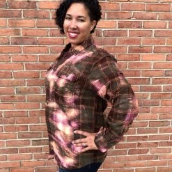 Iris & Rainbow Boutique New Arrivals #E77 One Of A Kind Flannel Tops (Green/Pink)