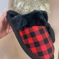 Iris & Rainbow Boutique #K974 Snooze Away Plaid Slippers (Red/Black)