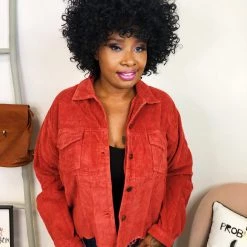 Iris & Rainbow Boutique #K802 Vintage Red Corduroy POL Shacket