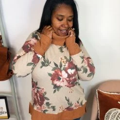 Iris & Rainbow Boutique New Arrivals #L625 *Doorbuster* Flower Blooming Cowl Neck Top