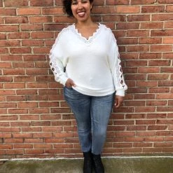 Iris & Rainbow Boutique New Arrivals #E51 Lorelai's Lacey Cut Out Sweater (Ivory)