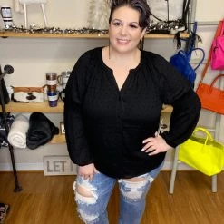 Iris & Rainbow Boutique #H263 Evening Cruise Swiss Dot Top (Black) New Arrivals