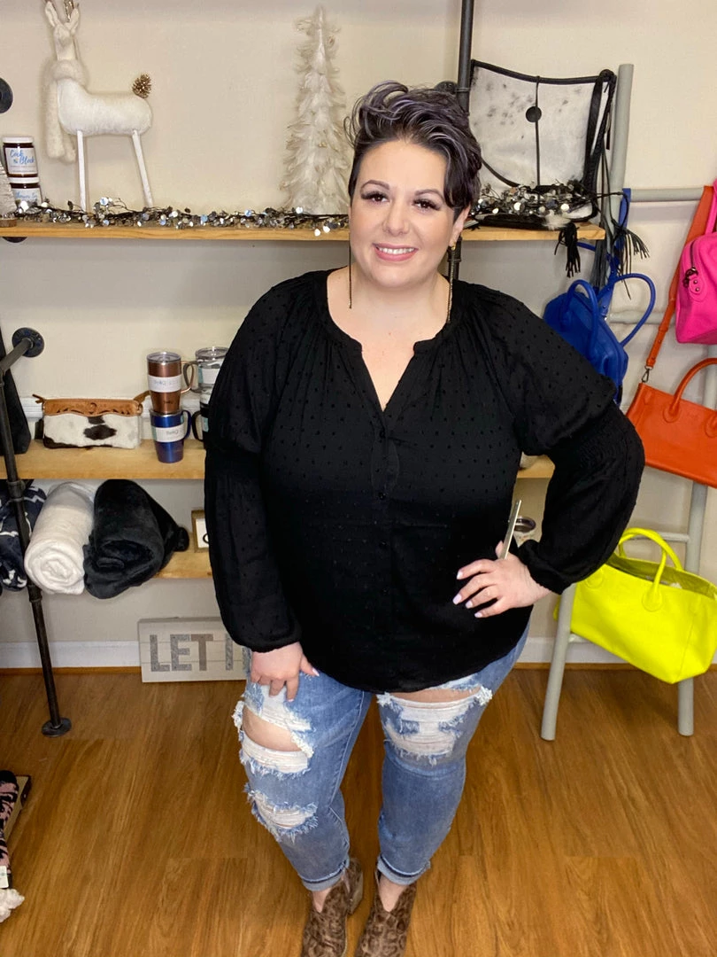 Iris & Rainbow Boutique #H263 Evening Cruise Swiss Dot Top (Black) New Arrivals 3 Iris & Rainbow Boutique #H263 Evening Cruise Swiss Dot Top (Black) New Arrivals