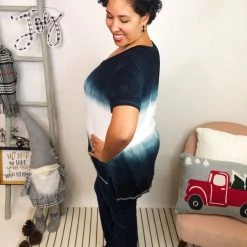 Iris & Rainbow Boutique New Arrivals #L288 The Perfect Tie Dye POL Top (Ivory/Jet Black)