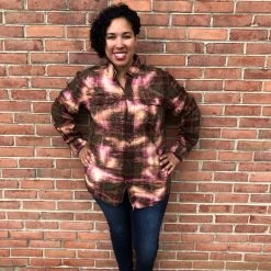 Iris & Rainbow Boutique New Arrivals #E77 One Of A Kind Flannel Tops (Green/Pink)