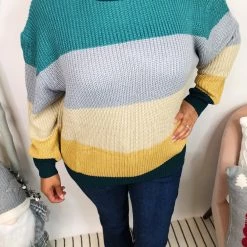 Iris & Rainbow Boutique New Arrivals #L246 Harbor Sunsets Color Block Sweater