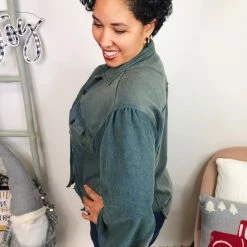 Iris & Rainbow Boutique New Arrivals #L279 Falling In Love POL Shacket (Vintage Moss)