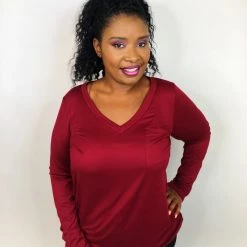 Iris & Rainbow Boutique #K711 Simple & Sweet Long Sleeve Top (WINE)