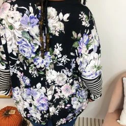 Iris & Rainbow Boutique #K925 Illuminating Floral Stripes Dolman Top