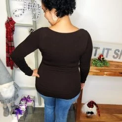 Iris & Rainbow Boutique New Arrivals #L849 Stopping Time Long Sleeve Reversible Top (Chocolate)