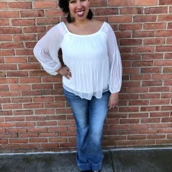 Iris & Rainbow Boutique New Arrivals #J155 Sandy Strolls Pleated Off Shoulder Top (Ivory)