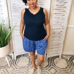 Iris & Rainbow Boutique #J959 Denim All Day Linen Shorts