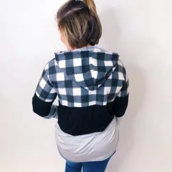 Iris & Rainbow Boutique New Arrivals #K573 Rocking The Plaid Color Block Hoodie